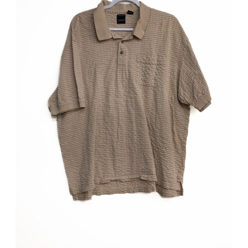 Vintage Arrow Mens 2XL Beige Striped Polo Shirt